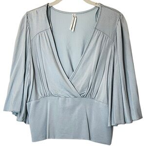 Anthropologie Draped Wrap With Butterfly Sleeves Top Size M Light Blue Ethereal